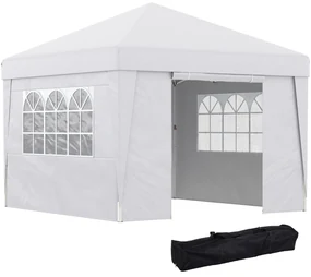 Outsunny Cort Pliabil 3x3m cu Înălțime Reglabilă, Design Pop Up, Ferestre, Alb, Perfect pentru Evenimente în Aer Liber | Aosom Romania