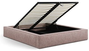 Pat matrimonial roz deschis tapițat cu spațiu de depozitare cu somieră 160x200 cm Simon – Micadoni