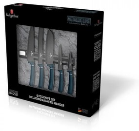 Set cutite otel inoxidabil cu suport magnetic (6 piese) Aquamarine Metalic Line Berlinger Haus BH 2537