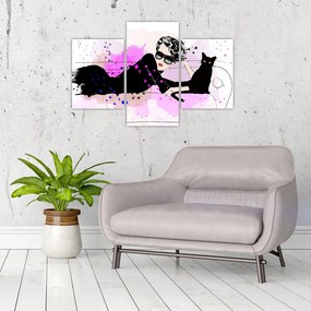 Tablou - Femeia cu pisică neagră (90x60 cm)