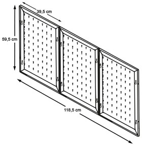 Panou metalic de perete pentru unelte cu carlige si rafturi