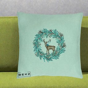 Perna Decorativa Coroana Turcoaz cu Ren, 40x40 cm, Verde Menta, Husa Detasabila, Perna Inclusa, BEKZ®