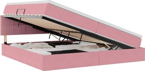 vidaXL Pat cu storage cu saltea cu headboard Roz 200 x 200 cm Catifea