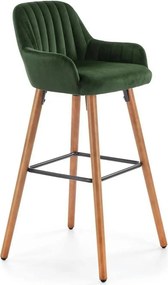 Scaun bar H93, verde inchis/nuc, stofa/lemn, 47x49x98 cm