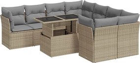 vidaXL Set canapele de grădină, 9 piese, cu perne, bej, poliratan