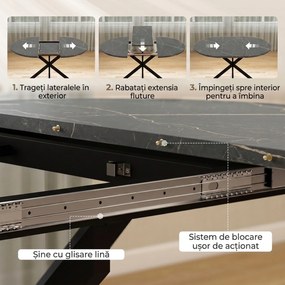 HOMCOM Masă de Sufragerie Extensibilă pentru 4-6 Persoane cu Picior în Formă de X, Negru | Aosom Romania