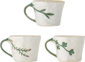 Set 3 căni din ceramică gri, lucrate manual, cu motive florale în relief, „Loua", 9 x 7,5 cm