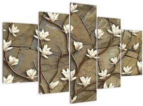 Tablou - Magnolii albe pe zidărie de piatră (150x105 cm)
