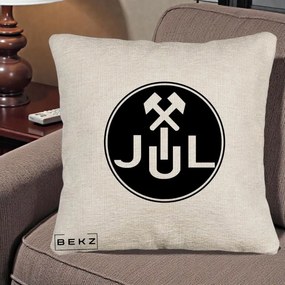 Perna Personalizata JUL Jiul Lupeni Fotbal, 40x40 cm, Bej Canapea, Husa Detasabila, Perna Inclusa, BEKZ®