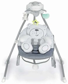 Balansoar si scaun 2 in 1 cu melodii si sunete, 4 viteze pentru leganare bebe, proiector de lumina, Orso Grigio
