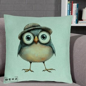 Perna Decorativa Pui cu Palarie Rotunda, 40x40 cm, Verde Menta, Husa Detasabila, Perna Inclusa, BEKZ®