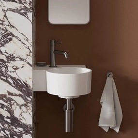 Lavoar suspendat Omnires Ovo M+ finisaj alb lucios 33.5 cm stanga