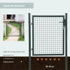 HOMCOM Poartă de Grădină Metalică Verde, cu Sistem de Încuiere și 3 Chei, 97x150cm | Aosom Romania