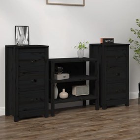 Servante, 2 buc., negru, 40x35x80 cm, lemn masiv de pin