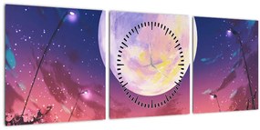 Tablou - Femeie și câine pe lună plină (cu ceas) (90x30 cm)