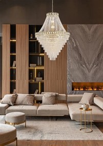 Lustra casa scarii alama satin, cristal transparent Louis Phillipe 28L