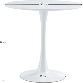 Masă dining, rundă, alb mat, diametru 80 cm, REVENTON NEW