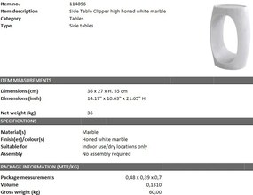 Masuta laterala design LUX Clipper high, alb 114896 HZ