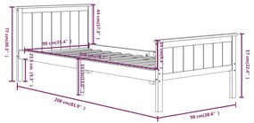 Cadru de pat, gri, 90x200 cm, lemn masiv de pin Gri, 90 x 200 cm