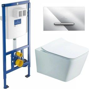 Rezervor WC cu cadru incastrat Villeroy&Boch 112 cm cu clapeta ViConnect crom plus vas WC Rune Jord alb cu capac softclose