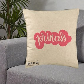 Perna Decorativa Princess Text Roz, 40x40 cm, Bej, Husa Detasabila, Perna Inclusa, BEKZ®