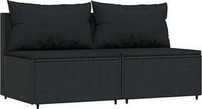 vidaXL Canapele de mijloc de grădină cu perne 2 buc. negru poliratan