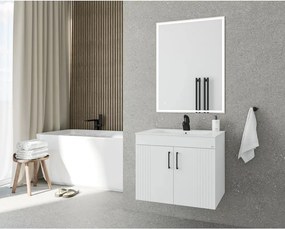 Set dulap baza suspendat Drop Lines Hera cu 2 usi si lavoar 60 cm alb