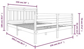 Cadru pat 5FT King Size, alb, 150x200 cm, lemn masiv Alb, 150 x 200 cm