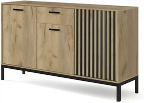 Comoda LAMINO KM-1, stejar/negru, PAL laminat/polipropilena, 154x40x84