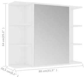 Dulap de baie cu oglinda, alb, 80 x 20,5 x 64 cm, PAL Alb