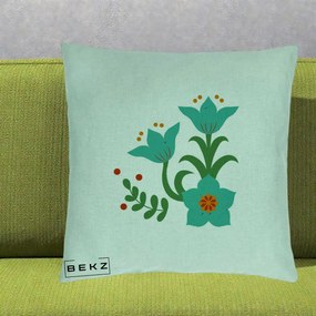 Perna Decorativa Flori Stilizate Folk Turcoaz, 40x40 cm, Verde Menta, Husa Detasabila, Perna Inclusa, BEKZ®