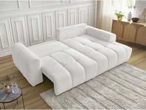 Colțar alb extensibil/cu spațiu de depozitare cu tapițerie din țesătură bouclé (cu colț pe partea dreaptă/cu șezlong) Roxelane – Bobochic Paris