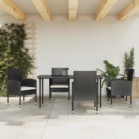 3203308 vidaXL Set mobilier de grădină, 5 piese, negru, poliratan și oțel