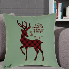 Perna Decorativa Ren Buffalo Plaid Craciun, 40x40 cm, Verde, Husa Detasabila, Perna Inclusa, BEKZ®
