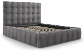 Pat matrimonial gri tapițat cu spațiu de depozitare și somieră 160x200 cm Bali – Cosmopolitan Design