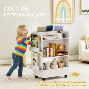 AIYAPLAY Bibliotecă pentru Copii 3-8 Ani pe Două Părți, Raft de Jucării cu Roți și Tablă Neagră, Alb | Aosom Romania