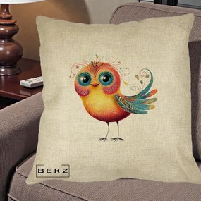 Perna Decorativa Pasare Vibranta cu Aripi Ornamentale, 40x40 cm, Crem, Husa Detasabila, Perna Inclusa, BEKZ®