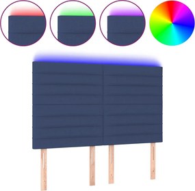vidaXL Tăblie de pat cu LED, albastru, 144x5x118/128 cm, textil