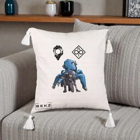 Perna Personalizata Ghost in the Shell Motoko si Tachikoma, 40x40 cm, Bej cu Franjuri, Husa Detasabila, Perna Inclusa, BEKZ®