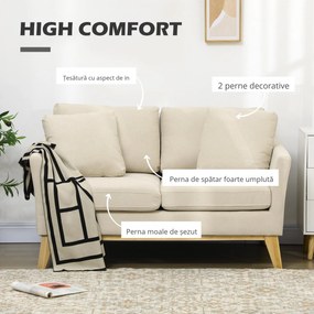 HOMCOM Canapea pentru 2 persoane pentru sufragerie, canapea mica, canapea tapitata cu 2 perne decorative, bej | Aosom Romania