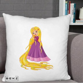 Perna Personalizata Rapunzel Par Lung Floral, 40x40 cm, Alb Pufos, Husa Detasabila, Perna Inclusa, BEKZ®