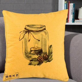 Perna Decorativa Felinar cu Lumanare si Conuri, 40x40 cm, Galben, Husa Detasabila, Perna Inclusa, BEKZ®