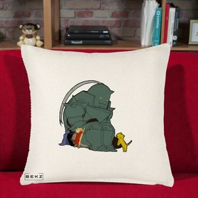 Perna Personalizata Fullmetal Alchemist Alphonse cu Pisici, 40x40 cm, Crem Reliefat, Husa Detasabila, Perna Inclusa, BEKZ®