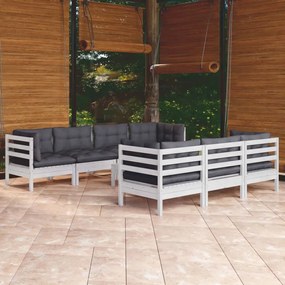 Set mobilier de gradina cu perne, 8 piese, lemn masiv de pin Alb, 1