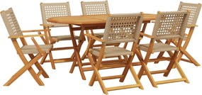 vidaXL Set mobilier de grădină, 7 piese, bej, poliratan și lemn masiv