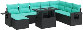 vidaXL Set mobilier grădină perne 9 piese negru poliratan/lemn acacia