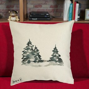 Perna Decorativa Brazi Inzapeziti Acuarela, 40x40 cm, Ecru, Husa Detasabila, Perna Inclusa, BEKZ®