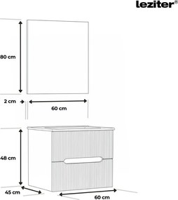 Trent mobilier de baie 60 cm ceramică chiuvetă (2 sertare) cu oglindă 60x80 cm sunset stejar-alb