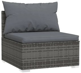 Set mobilier de gradina cu perne, 12 piese,gri, poliratan gri si antracit, 7x colt + 4x mijloc + masa, 1