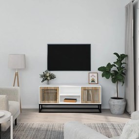 352097 vidaXL Comodă TV, alb, 105x30x45 cm, lemn prelucrat & fier